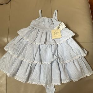 Laura Ashley London Seer sucker Blue and White Dress, Size 24 Months, NWT